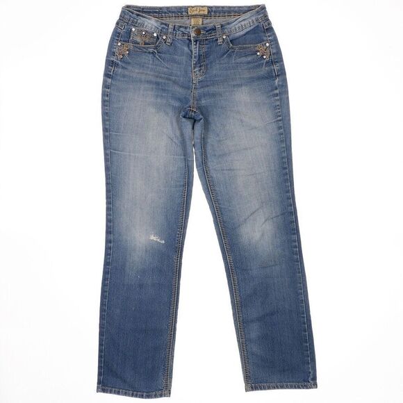Earl Jeans Womens Size 8 Blue Straight Mid Rise Embellished Measures 31 x 30 - Picture 1 of 13